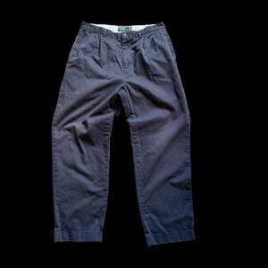 90's Polo Ralph Lauren Hammond Pant 35x30 Navy Pleated Cuffed Chino Trousers